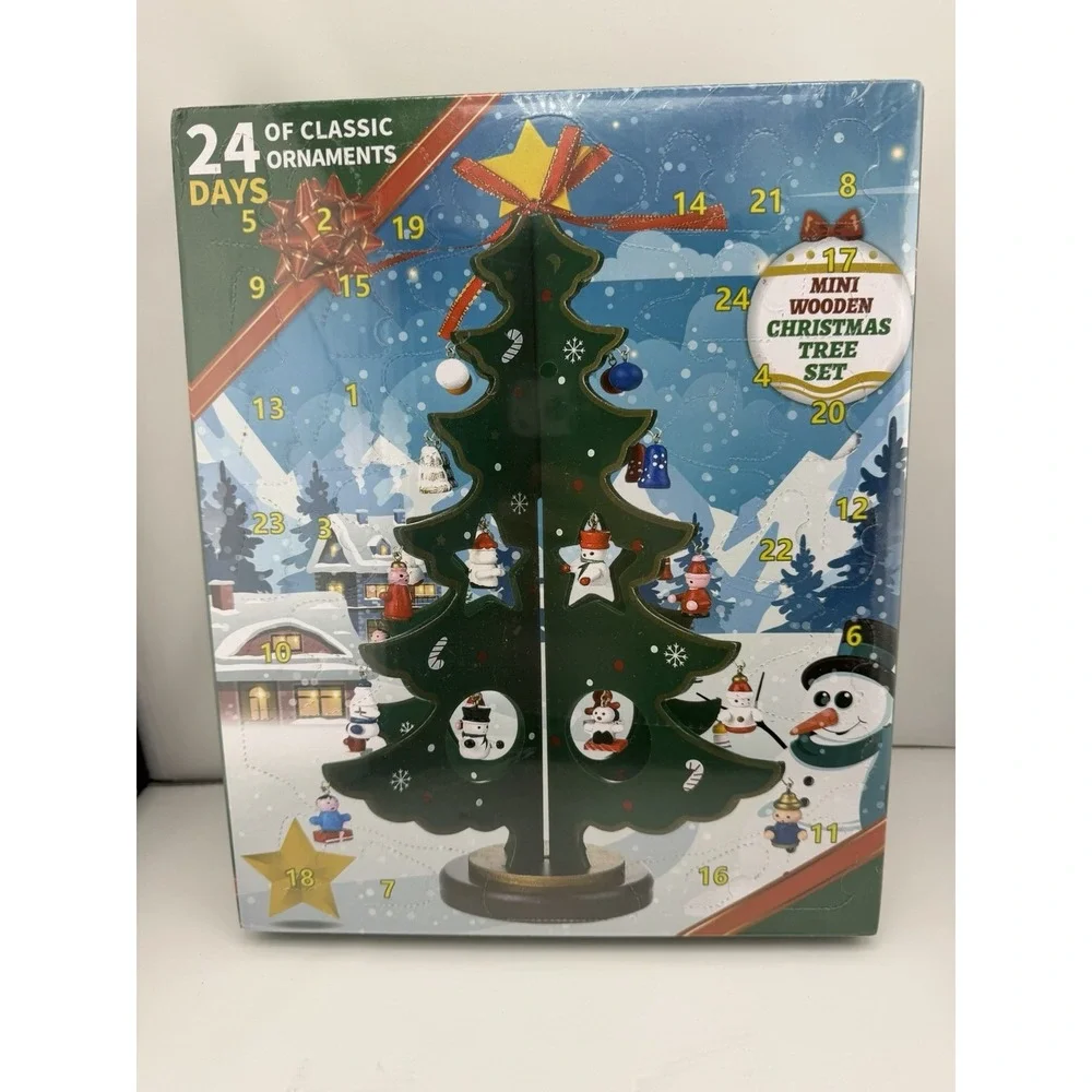 Christmas Advent Calendar Tabletop Wooden Christmas Tree with  Ornaments
